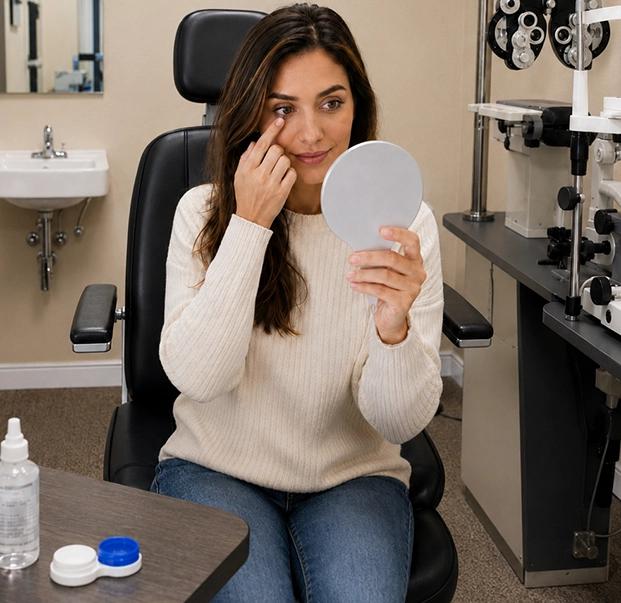 Woman during a contact lens exam